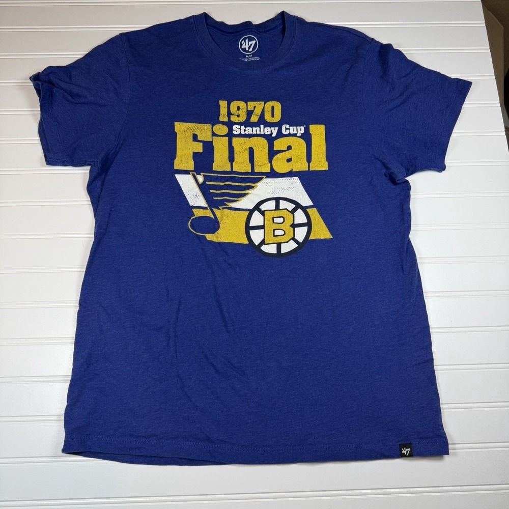 47 Brand 1970 Stanley Cup‎ Blues Bruins SS T-Shirt Men's Medium Blue GUC